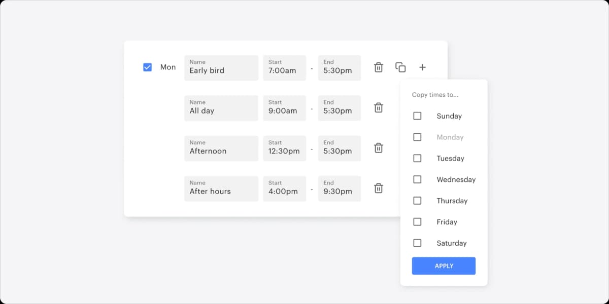 Illustration of various time slots for calls
